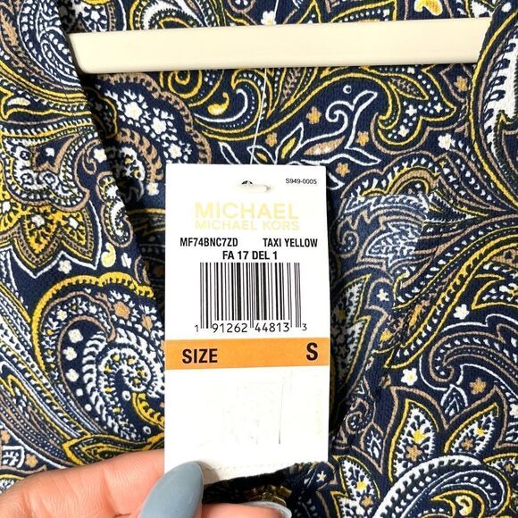 MICHAEL Michael Kors Floral Paisley Print Full Zip Up Short Sleeve Top Small NWT - Picture 5 of 8